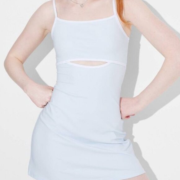 NWT Women's Keyhole ButterBliss Knit Mini Slip Dress in Light Aqua Blue - Picture 3 of 5